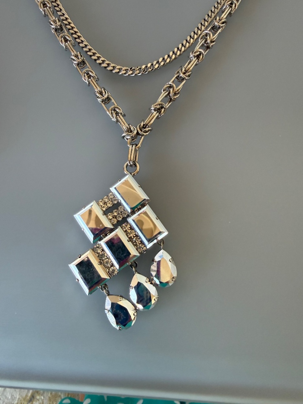 Tova Silver-Tone Crystal Drop Pendant Necklace in Silver - Picture 2 of 2